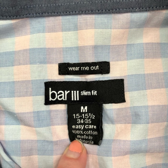 BAR III Pink, Blue and White Slim Fit Men's Button Down Shirt - Size Medium - Picture 3 of 7